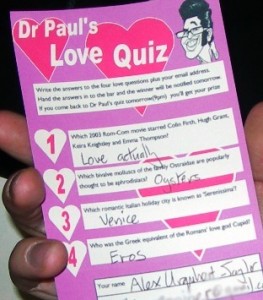 winng entry in Dr Paul's Valentine's Quiz at Reverie